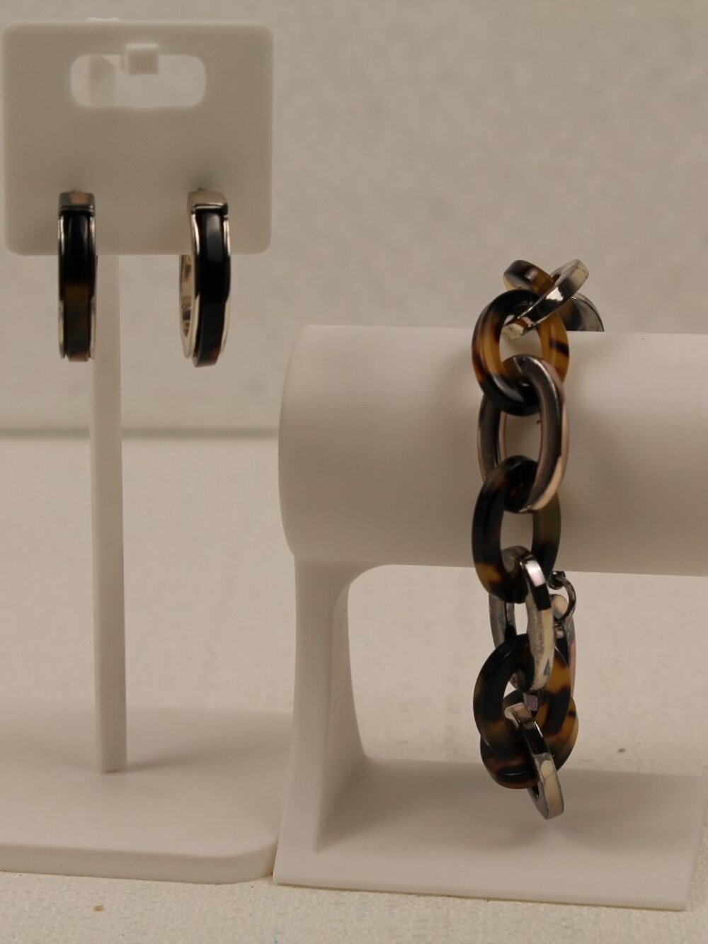 Chunky Tortoise Shell Resin Link Toggle Bracelet & Earrings Set